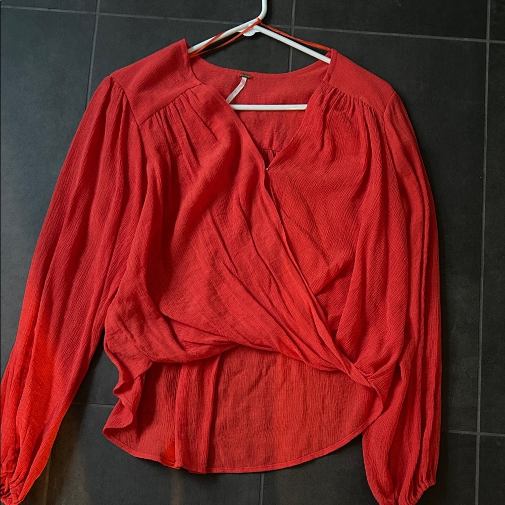Free People Red Wrap Blouse